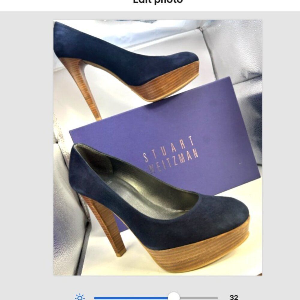 Stuart Weitzman Stilts Platform Pumps Suede leather ladies 7.5 nice blue shoes